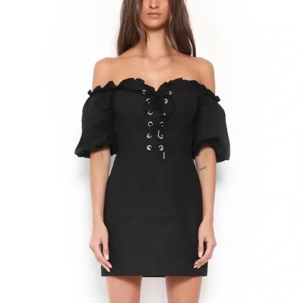 I. Am. Gia. Black Lace Up Mini dress size L - Picture 3 of 4